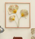 Vedas Playa Leaf Metal Wall Art Decor for Living Room, Golden Leaf Room Decor Wall Sculptures Decorations for Home Hanging, Golden Leaf Wall Hanging Decor with Frame for Bedroom, Living Room, Office (18 Inch * 18 inch)