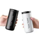 Giftana Personalized Coffee Tumbler Set of 2, Customized Name Gifts for Couple, Double Wall Stainless Steel Vacuum Insulated Coffee Mugs Birthday Gifts for for Best Friend Name, 350ml, Black and White