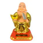 Blissful Polyresin Elegant Lifestyle Solar Laughing Buddha with Holding Ingot and Waving Fan Moving Head (Multicolour, 10 x 7 x 6 cm, Medium) showpiece