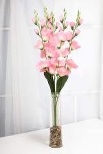 TIED RIBBONS Polyester Artificial Flowers and Vase with Pebbles 7.5 x 30 cm , (Pink)