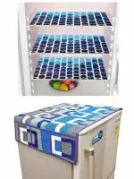 Yellow Weaves Exclusive Decorative Fridge Top Cover + 3 Fridge Mat - Blue Colour
