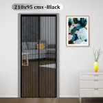 Classic Mosquito Net Black Polyester Magnetic Screen Door Mesh with Hook & Loop 210 cm x 95 cm