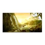 Tamatina Multicolor Nature Art Waterfall In Mountain Nature Canvas Painting - 21X11 Inch
