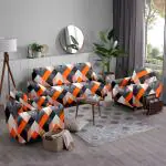 Cortina Fully Covered Universal 5 Seater Sofa Cover Non-Slip Sticky Elastic Stretchable Couch Sofa Set Slipcover Protector for (3+1+1 Seater),Orange Printed