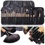 KAMZ Beauty Soft Bristle Makeup Brush Set With Pu Leather Case - Black, 24 Pieces, 24 In 1 Makeup Brush Black