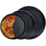 ISHWA HOME & KITCHEN Carbon Steel Pizza Tray | Non-Stick Bakeware | Round Shape Plate | Cake Pizza Pan Baking Mould | Used in Serving Microwave Oven, OTG | Baking Tools | Black (SET OF 3)