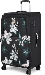 Genie Lily 77cm Trolley Bag, Soft Side Premium Lightweight 8 Wheel Check-in Luggage, Printed, Travel Bag for Women, With Complimentary Vanity Pouch, Black