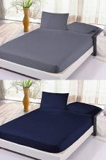 VORDVIGO 100% Cotton Combo Pack of Two 72x78 inch Fitted 300 TC Satin Stripe Elastic Fitted Double Bedsheets | Bedroom Hotels Daily Use Fitted Bedspreads with 4 Pillow Covers (72