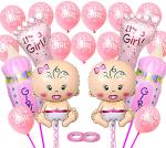 AMFIN (Pack of 28) Baby Shower Decoration Items / Baby Shower Girl Decorations / Its A Girl Foil Balloon / Welcome Baby Girl Decoration Kit