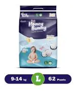 Honey Bunny Large (L) Size - 62 diapers| Pack of 1 | (9-14 kgs) with Wetness Indicator, Silky Soft - Bubble sheet| (9-14 kgs) with Wetness Indicator, Silky Soft - Bubble sheet