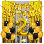 Zyozique 36 Pcs Combo 2nd Birthday Party Decorations,Birthday Decorations kit for Boys 2nd birthday,Baby Birthday Decoration Items 2 Year ,2nd Birthday Decoration Items For Boys Gold & Black Birthday Decoration