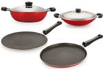 Nirlon 4 pcs of Red and Black Non-stick Kitchen Cookware Essential Set, Standard