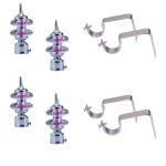 K D ENTERPRISE Silver Stainless Steel Diamond Design Curtain Knobs And Rod Rail Bracket Pack Of 2 Pair
