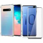 Kite Digital Samsung S10 Plus Transparent Bumper Shock Proof Corner Soft TPU Silicone Flexible Back Case Cover + 5D/6D/11D/21D (Black) Tempered Glass Screen Protector