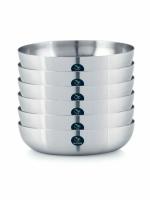 Wiaa Stainless Steel Dessert Plates Set | Round Shaped Steel Mini Plate for Chatni, Chivda, Ice-Cream, Halwa, Gulab Jamun (Set of 6, 180 ml)