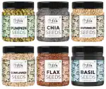 LILA DRY FRUITS 6 Superseed Combo (Basil, Chia, Sunflower, Watermelon, Pumpkin & Flax) 6 x 100 Gms Jar Pack | Healthy Combo for Immunity and Weight Loss | Mix Seeds for Diet | Superfood Snacks