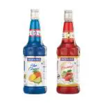 Manama Blue Curacao Syrup and Strawberry Syrup | 750ML Each | Mixer for Mocktails, Cocktails, Drinks, Juices, Beverages | Pack of 2