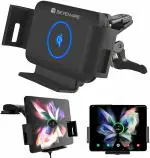 Sevenaire S1 Wireless Car Charger Mount Holder for Galaxy Z Fold 4/Fold 3/Fold2/ S22 Ultra/ iPhone 14/13/12 (ProMax size) | 15W Fast Charging |Auto Clamping | Dash & AC Vent mount | Qi certified