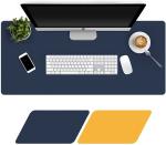 U S ENTERPRISE Desk Mat Pad Blotter Protector PU Leather Desk Mat Laptop Keyboard Mouse Pad with Comfortable Writing Surface Waterproof (Navy Blue + Orange) (90 * 45 CM(1.8 MM))
