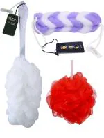 Lonekart Pp Handle Loofah Bath Belt Combo for Bathing White (Pack of 3)