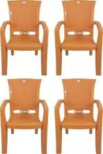 NPPL Plastic Cafeteria Audi High Back chair (weight bearing capacity 150kg)(Orange, Set of 4, Pre-assembled)