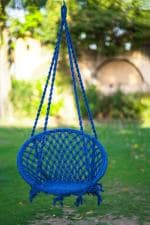 Patiofy Cotton Blue Round Swing Chair with Hanging Kit, Swing for Home, Jhula