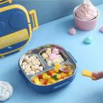SAMVARDHAN Stainless Steel Bento Lunch Box for Kids and Adults,Stackable BPA-Free Food Containers with 3 Compartments and Fork, 550ML (Blue and Pink) Random Colour Sent