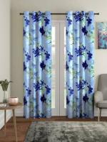 Dc Decastle Premium Flower Printed 152 cm (5ft) Window Curtains for hall, room, windows (BLUE, Pack of 2)