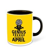 Whats Your Kick Genius Are born in April with Brain man Design Printed Black Printed Ceramic Coffee and Tea Mug 325 ml