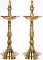 Fashion Bizz Brass Akhand Diya Brass Kerala Diya Set Pack of 2 Table Diya Hight 16inch