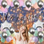 Bubble Trouble Pastel Rubber Happy Birthday Pastel Decoration Kit Chrome Star Pastel Balloons (Pack Of 47)