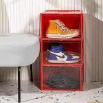 KEEKOS Red Plastic Stackable Shoe Storage Organizer Box