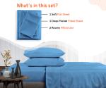 SGI Bedding 4 Piece Sheet Set Contain 1 Flat Bedsheet, 1 Fitted Bedsheet, 2 Pillowcovers Single Mediterranean Blue Solid 800 TC Egyptian Cotton Hotel Luxury Quality Bedding Set