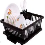 Quistal Brown Plastic 3-In-1 Combo Kitchen Utensil Drainer Basket With Tray (Brown)