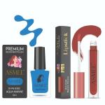 ASMEE Premium Nail Polish, Quick Dry, Glossy Gel Finish, Paraben Free, buy nail polish & get lipstick free Aqua Marine Nailpolish and Maroon Petunia Lipstick