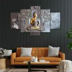 Perpetual Buddha Paintings for Living Room | Painting for Wall Decoration | 3D Wall Art for Bedroom | Gautam Buddha Wall Painting Set of 5 (75x43 Cm) B41(Multi)