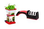 First Front Stainless Steel Chilly Cutter Cutter With Stainless Steel Knife Sharpener and (Multicolour, Pack of 2)