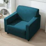 HOKIPO 200 GSM Premium Velvet Sofa Cover 1 Seater Fully Covered, Peacock Blue (AR-4736-PBLU)