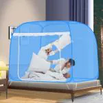 STYLES CLOSET BOX TYPE DOUBLE BED POLYESTER BLUE MOSQUITO NET (BED BOX (6 X 6 ft)