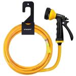 Sharpex Combo of 3 Hose Pipe with Nozzle and Pipe Holder | 10 Meter Yellow Durable Hose Pipe For Gardening | 6 Mode High Pressure Water Gun Nozzle | Heavy Duty Wall Mount Hose Hanger for Yard Lawn
