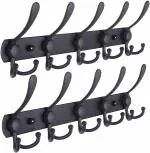 VIKIJO Black Stainless Steel Rectangle 5 Pin with Double Alloy Hook Wall Mounted Cloth Hanger - 2 Pcs