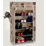 Tabniture Beige 6 Layer Collapsible Fabric Wardrobe Organizer For Clothes Iron And Non Woven Fabric