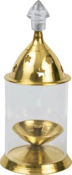 T-KA108 Brass Akhand Diya Glass| Crystal Clear Glass Akhand Diya Glass Udupi Diya Brass Table Diya  (Height: 5 inch)