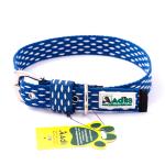 ADIL'S Adjustable Cotton Dotted Dog Collar with Strong D-Ring Metal Buckle Closure - Blue with White (L)