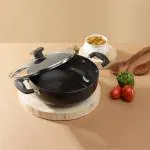 Vinod Hard Anodized Deep Kadai with Glass Lid - 24 cm, 3.1 Ltrs | Gas Stove Compatible