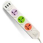 Pick Ur Needs 10A 3 -Way Extension Cord With 3 USB Socket 3 Socket Extension Boards (Multicolor, 2 m, With USB Port)
