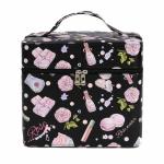 FlyKonix-Leather Rose Printed 3 Layer Makeup Storage Vanity Box Makeup Organizer Storage Box for Women (Black)