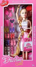 HARIDUN Plastic Fashion Long Hair Doll with Movable Joints Doll for Kids, and Fashion Accessories Dolls Set for Kids Girls (Set of 1)