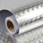 WEWELL Oil Proof Waterproof Heat Resistant Wallpaper, Stain-Resistant and Removable Paper for Kitchen, Vinyl Wallpaper for Kitchen, Peel and Stick Contact Paper (2 M Silver 3D HG2)