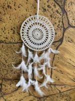 Ryme White Feather Fill Crochet Wall Hanging Positive Dreams Dream Catcher Feng Shui Wool Dream Catcher, 9 Inch